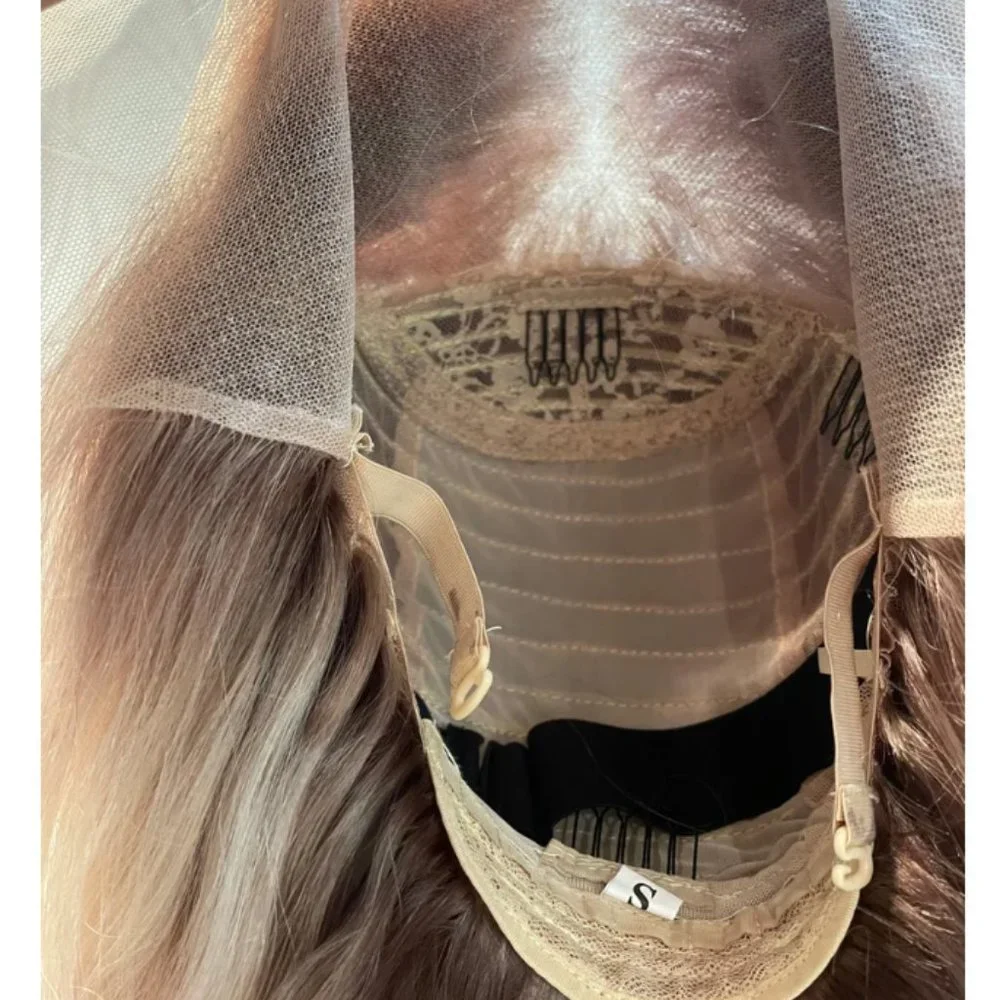 NEW WIG 100% Human Hair Icy Platinum Money Piece & Ashy Blonde Shaded Root